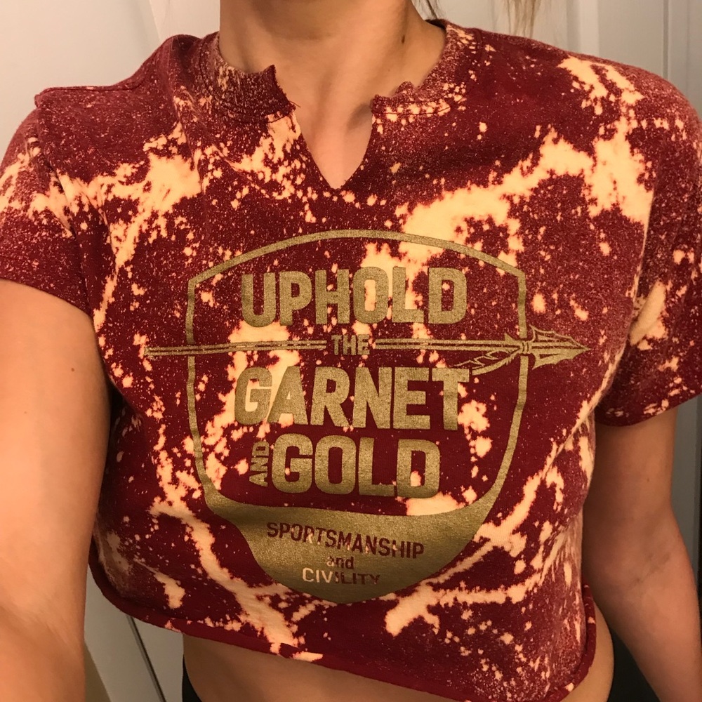 Uphold the garnet and gold crop tee